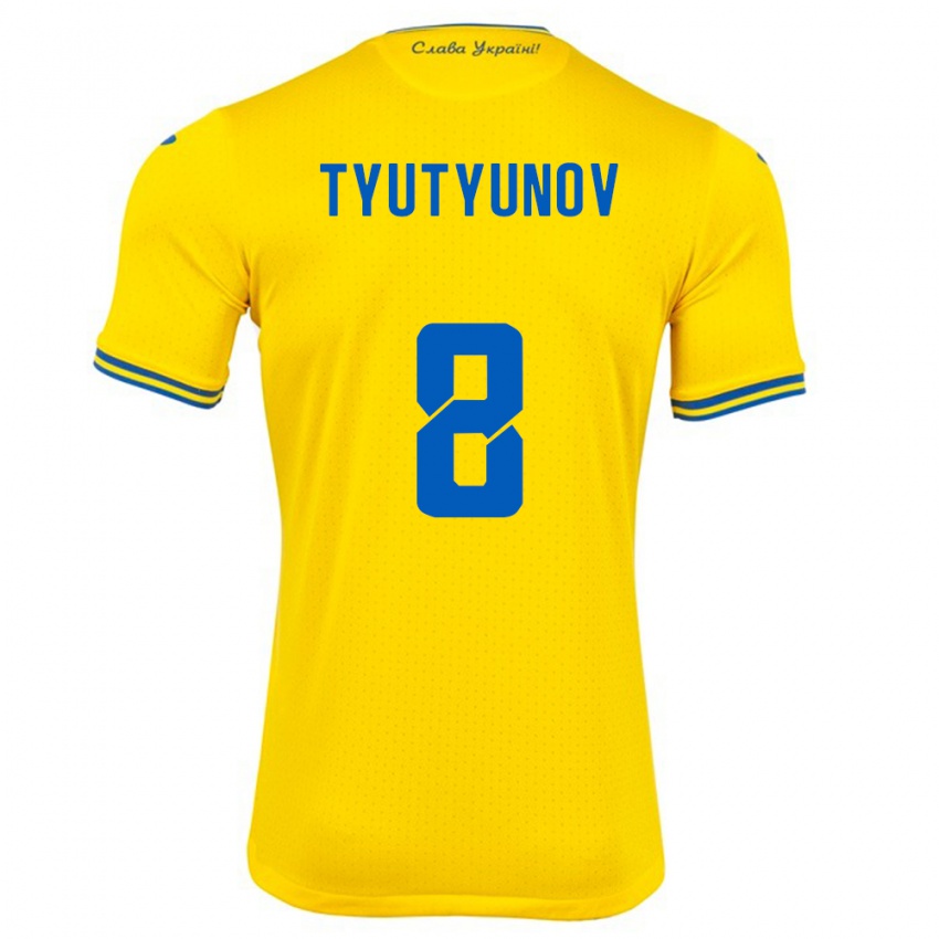 Niño Camiseta Ucrania Vladyslav Tyutyunov #8 Amarillo 1ª Equipación 24-26 La Camisa Argentina