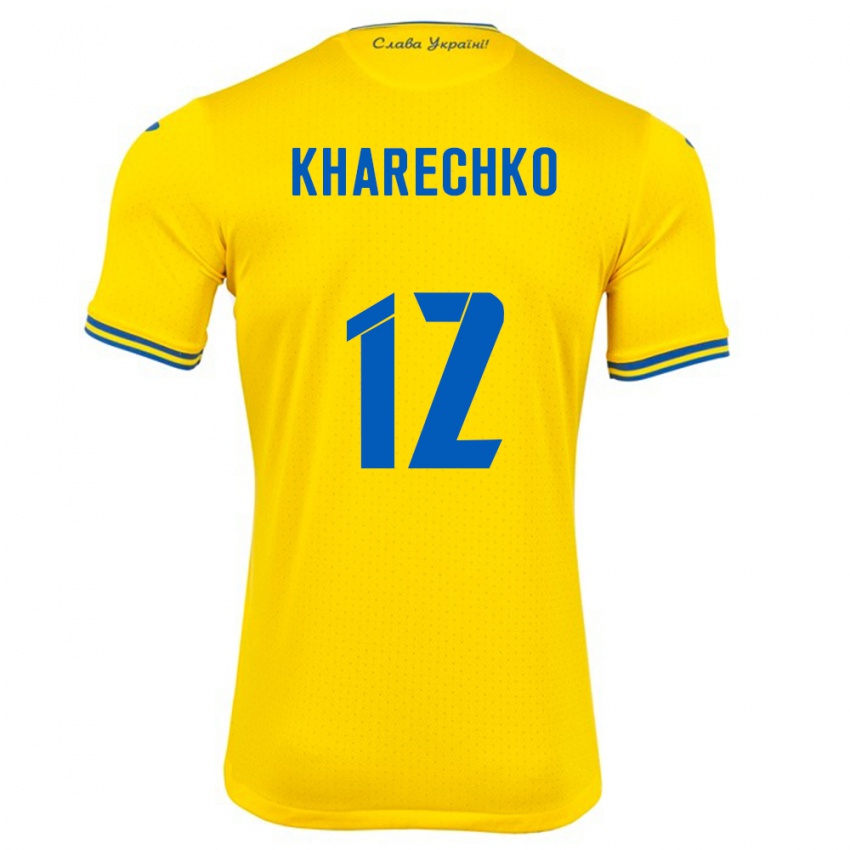 Niño Camiseta Ucrania Oleksandr Kharechko #12 Amarillo 1ª Equipación 24-26 La Camisa Argentina