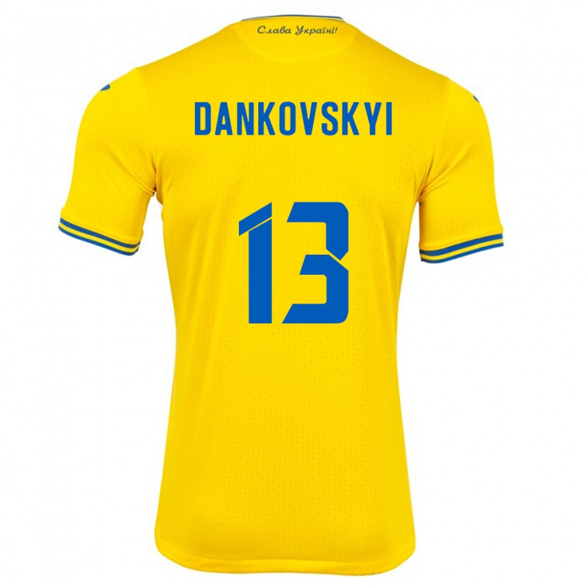 Niño Camiseta Ucrania Yegor Dankovskyi #13 Amarillo 1ª Equipación 24-26 La Camisa Argentina