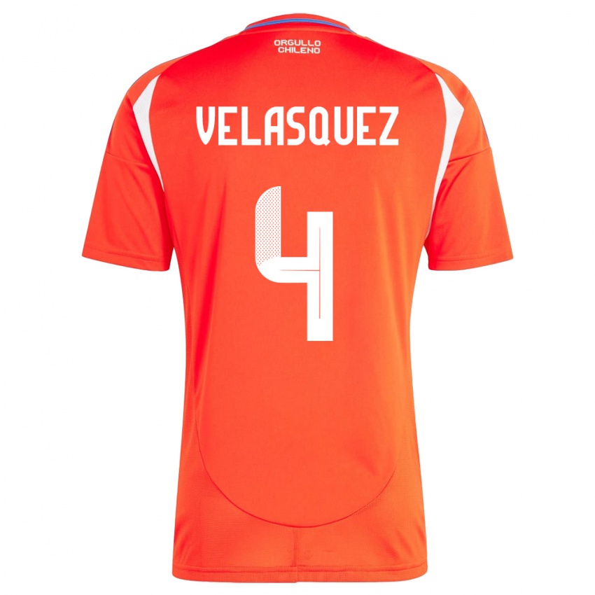 Niño Camiseta Chile Lucas Velásquez #4 Rojo 1ª Equipación 24-26 La Camisa Argentina