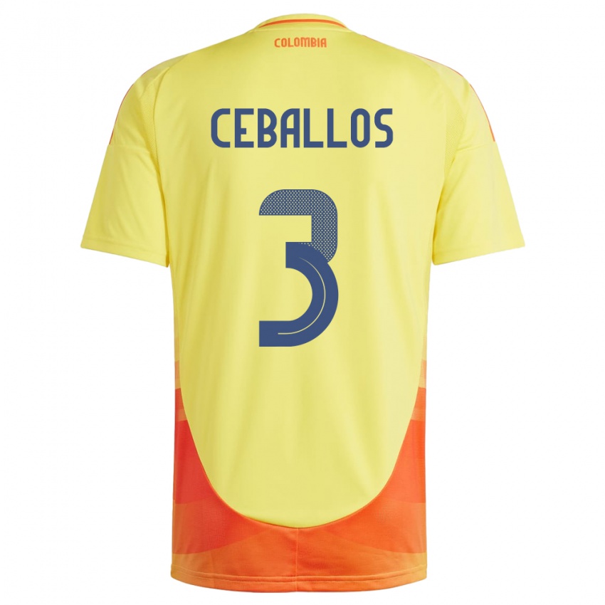 Niño Camiseta Colombia Brayan Ceballos #3 Amarillo 1ª Equipación 24-26 La Camisa Argentina