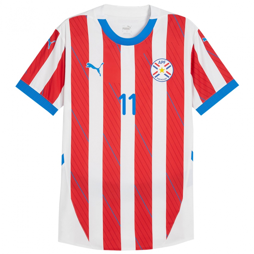 Niño Camiseta Paraguay Jorge Mora #11 Blanco Rojo 1ª Equipación 24-26 La Camisa Argentina