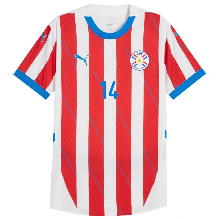 Niño Camiseta Paraguay Andrés Cubas #14 Blanco Rojo 1ª Equipación 24-26 La Camisa Argentina