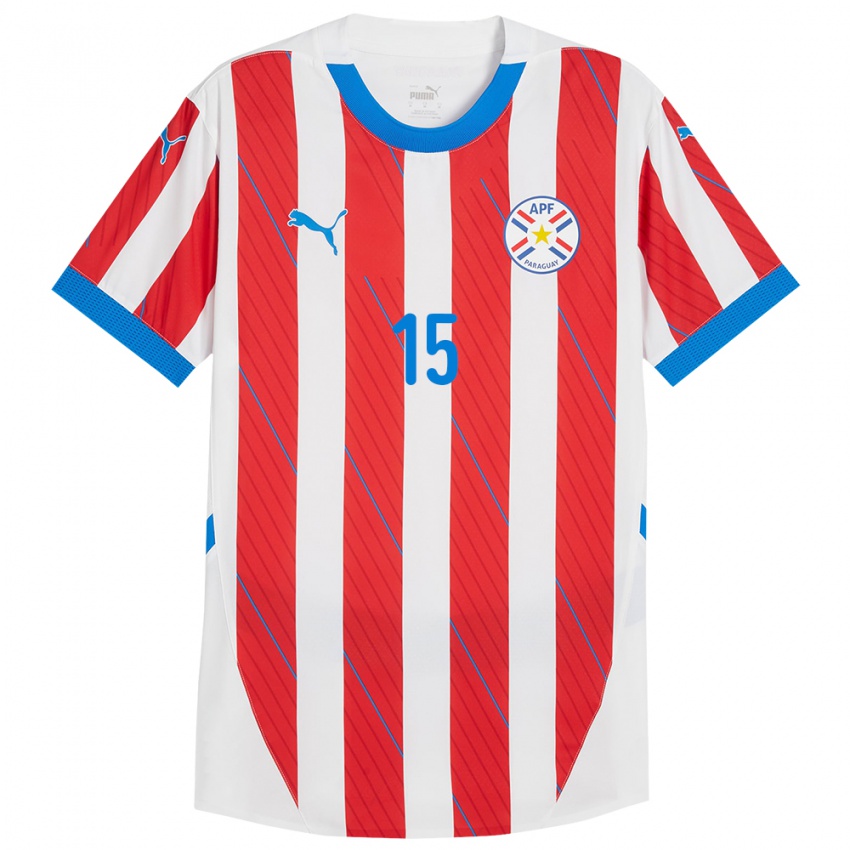 Niño Camiseta Paraguay Axel Alfonzo #15 Blanco Rojo 1ª Equipación 24-26 La Camisa Argentina