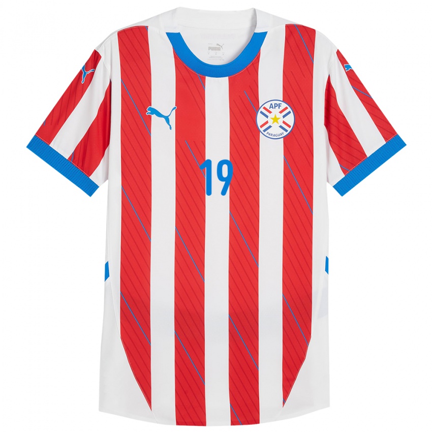 Niño Camiseta Paraguay Rebeca Fernández #19 Blanco Rojo 1ª Equipación 24-26 La Camisa Argentina