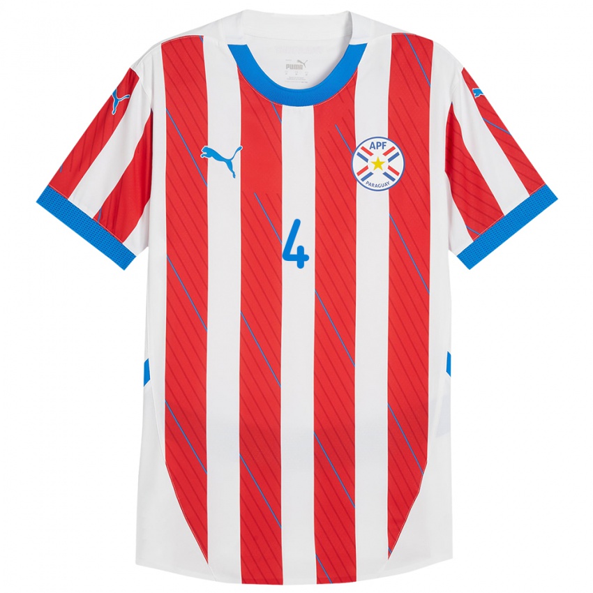 Niño Camiseta Paraguay Rolando Mongelós #4 Blanco Rojo 1ª Equipación 24-26 La Camisa Argentina