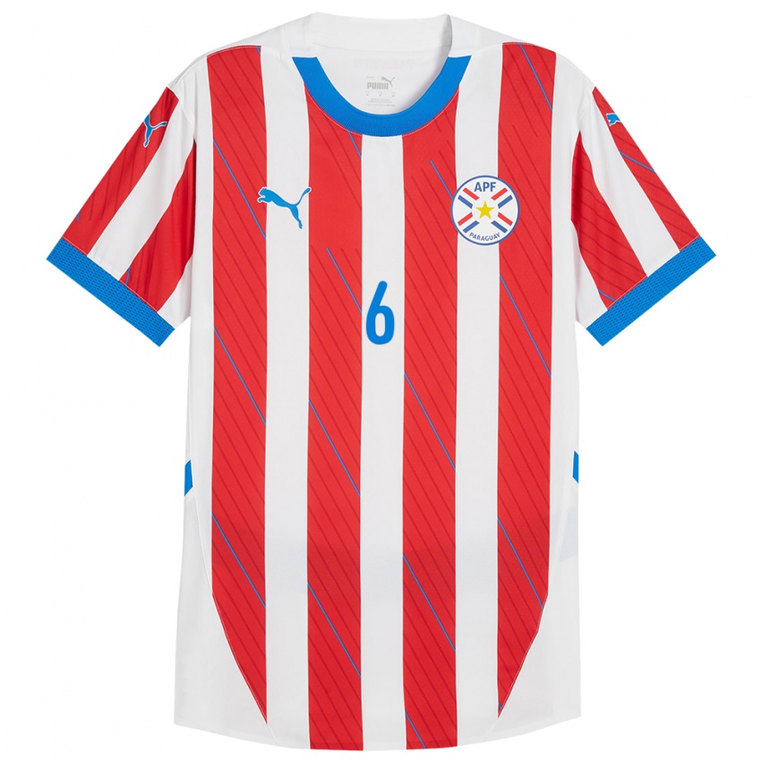 Niño Camiseta Paraguay Sebastián Quintana #6 Blanco Rojo 1ª Equipación 24-26 La Camisa Argentina