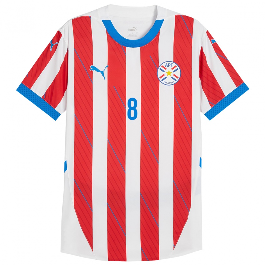 Niño Camiseta Paraguay Damián Bobadilla #8 Blanco Rojo 1ª Equipación 24-26 La Camisa Argentina