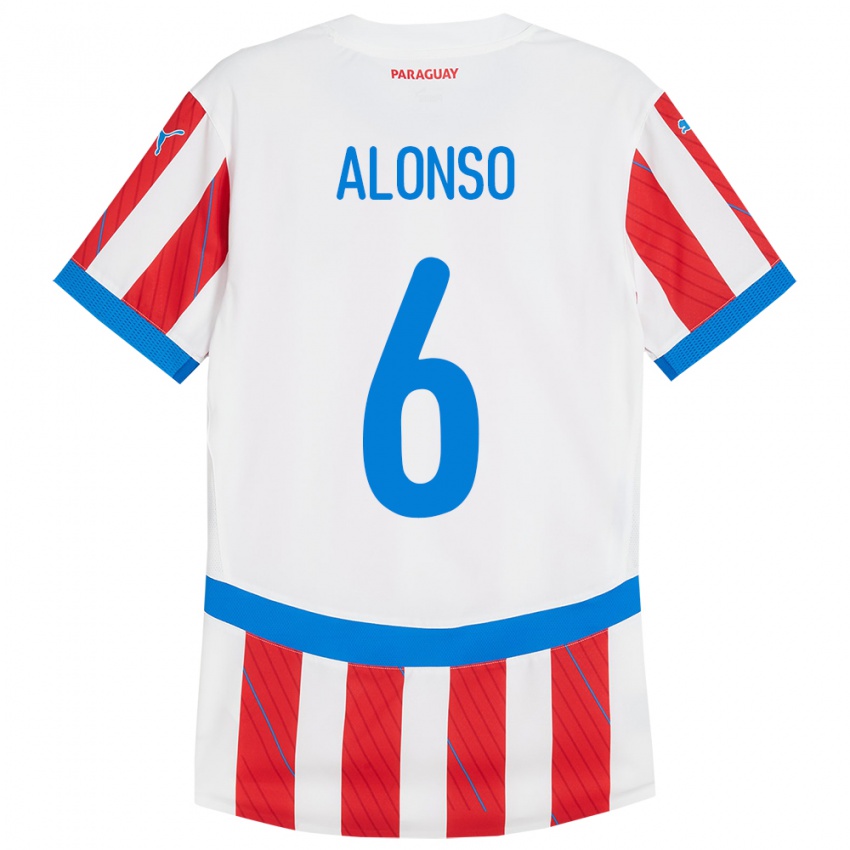 Niño Camiseta Paraguay Júnior Alonso #6 Blanco Rojo 1ª Equipación 24-26 La Camisa Argentina