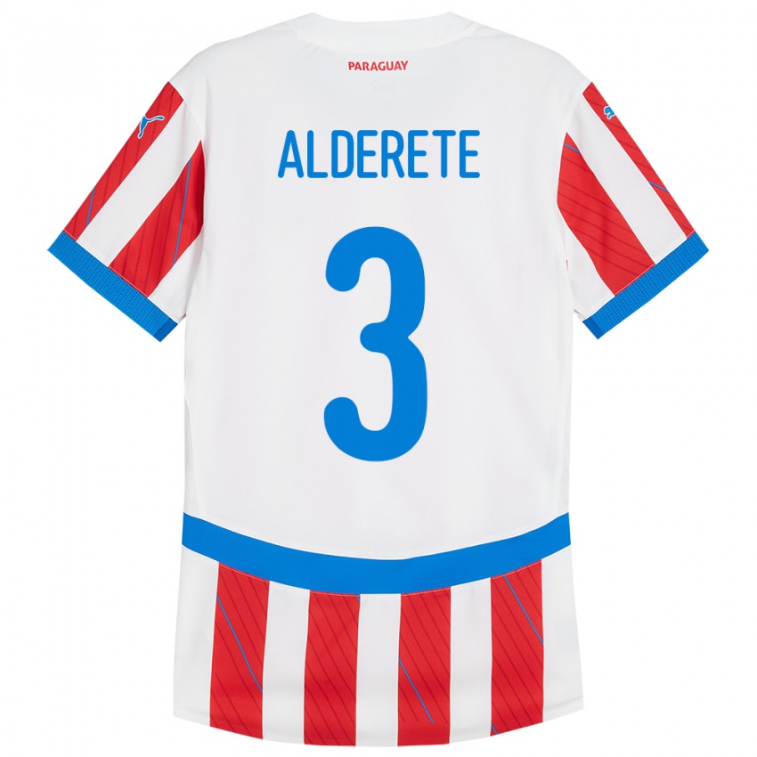 Niño Camiseta Paraguay Omar Alderete #3 Blanco Rojo 1ª Equipación 24-26 La Camisa Argentina