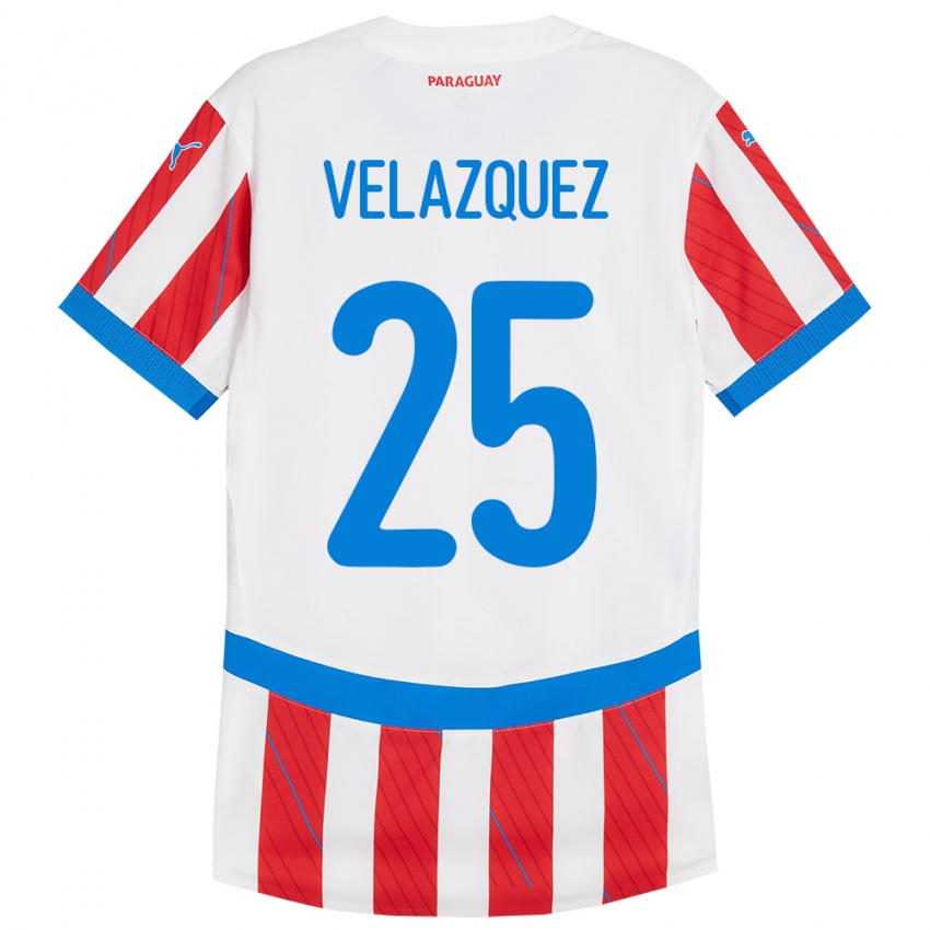 Niño Camiseta Paraguay Gustavo Velázquez #25 Blanco Rojo 1ª Equipación 24-26 La Camisa Argentina