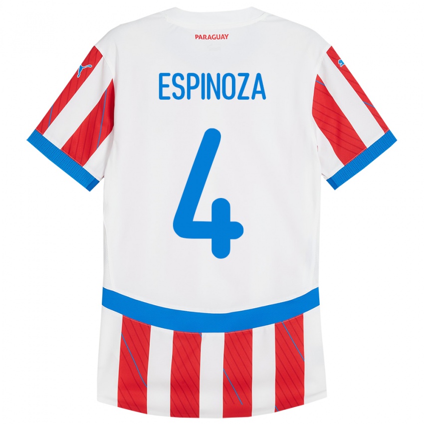 Niño Camiseta Paraguay Matías Espinoza #4 Blanco Rojo 1ª Equipación 24-26 La Camisa Argentina