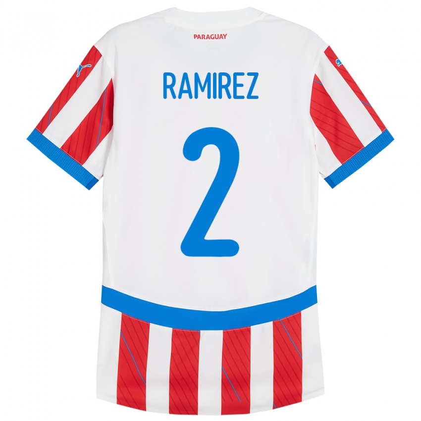 Niño Camiseta Paraguay Iván Ramírez #2 Blanco Rojo 1ª Equipación 24-26 La Camisa Argentina