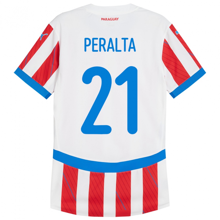 Niño Camiseta Paraguay Fabrizio Peralta #21 Blanco Rojo 1ª Equipación 24-26 La Camisa Argentina