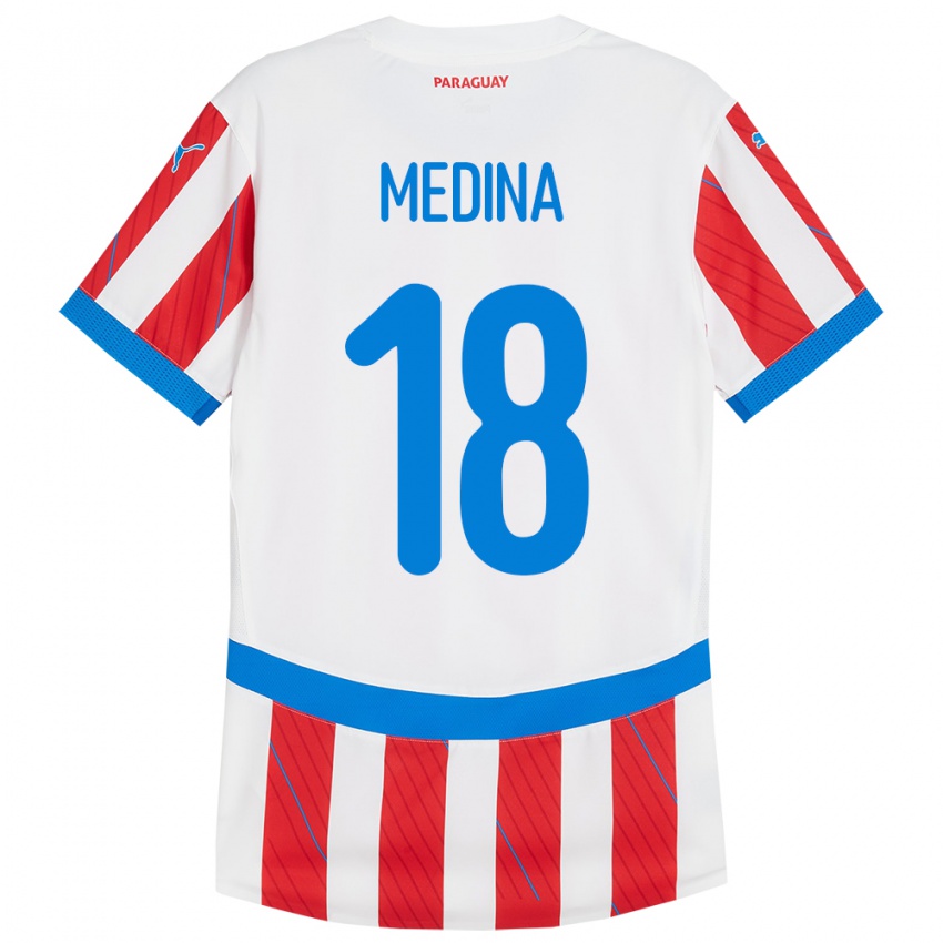 Niño Camiseta Paraguay Jesús Medina #18 Blanco Rojo 1ª Equipación 24-26 La Camisa Argentina