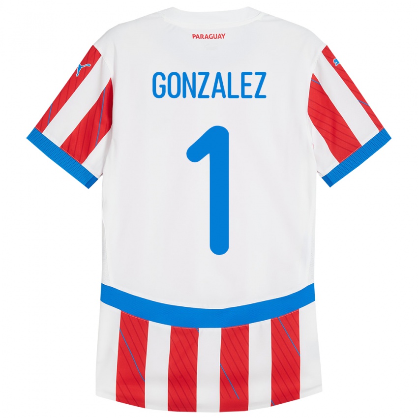 Niño Camiseta Paraguay Ángel González #1 Blanco Rojo 1ª Equipación 24-26 La Camisa Argentina