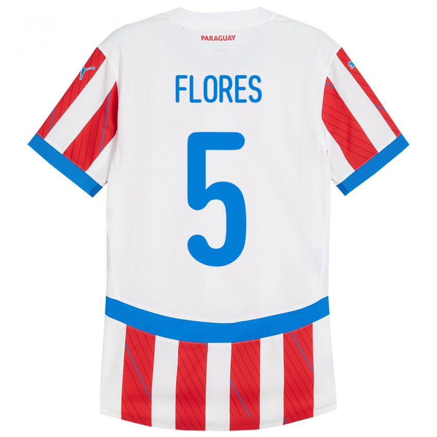 Niño Camiseta Paraguay Gilberto Flores #5 Blanco Rojo 1ª Equipación 24-26 La Camisa Argentina