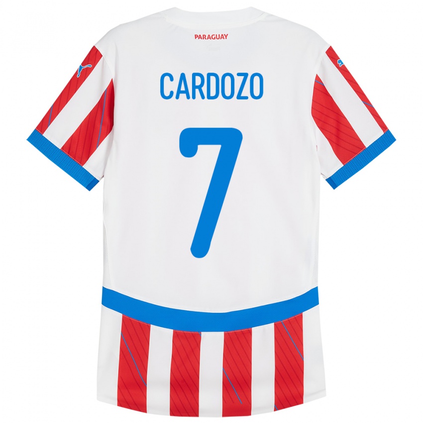 Niño Camiseta Paraguay Fernando Cardozo #7 Blanco Rojo 1ª Equipación 24-26 La Camisa Argentina