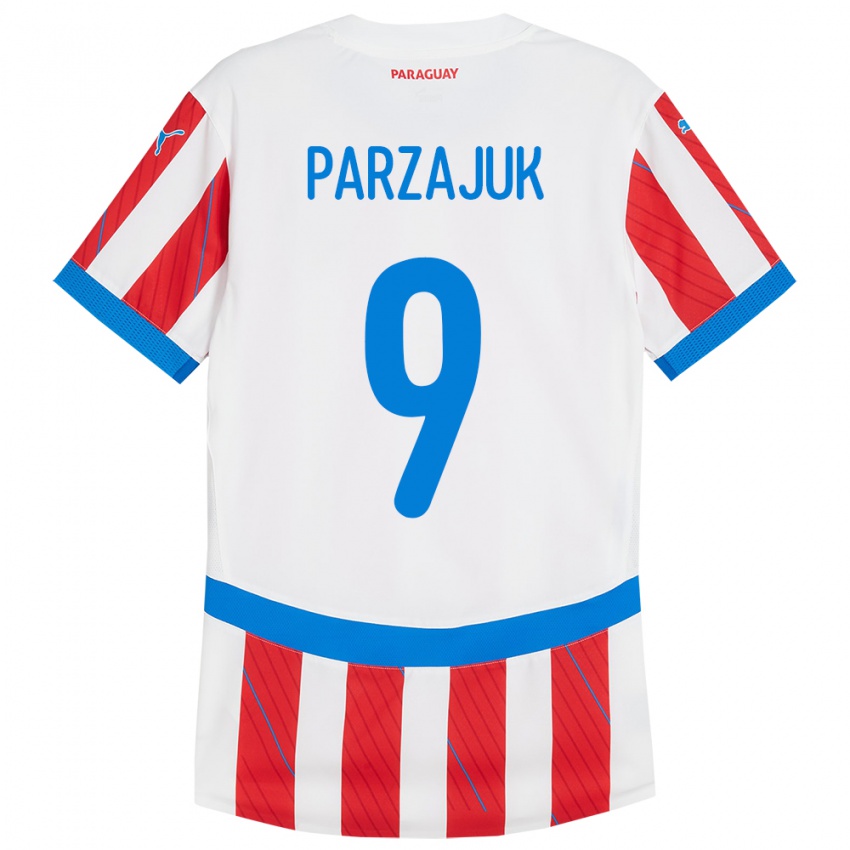 Niño Camiseta Paraguay Kevin Parzajuk #9 Blanco Rojo 1ª Equipación 24-26 La Camisa Argentina