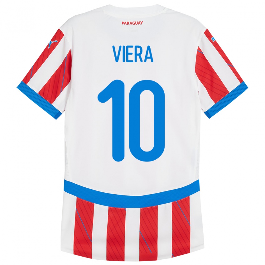 Niño Camiseta Paraguay Wílder Viera #10 Blanco Rojo 1ª Equipación 24-26 La Camisa Argentina