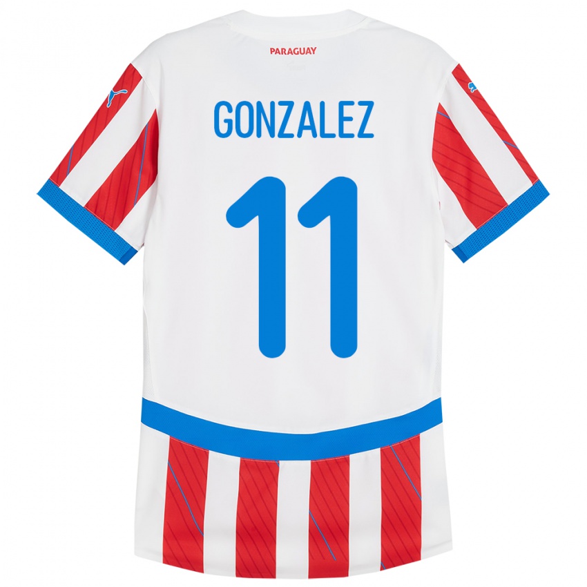 Niño Camiseta Paraguay Enso González #11 Blanco Rojo 1ª Equipación 24-26 La Camisa Argentina