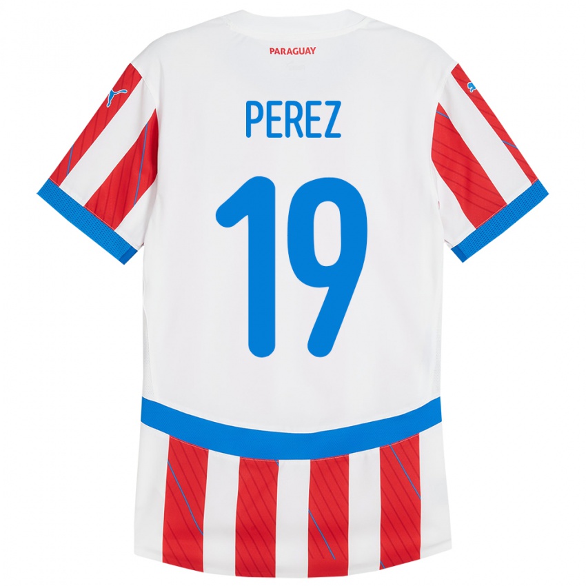 Niño Camiseta Paraguay Marcelo Pérez #19 Blanco Rojo 1ª Equipación 24-26 La Camisa Argentina