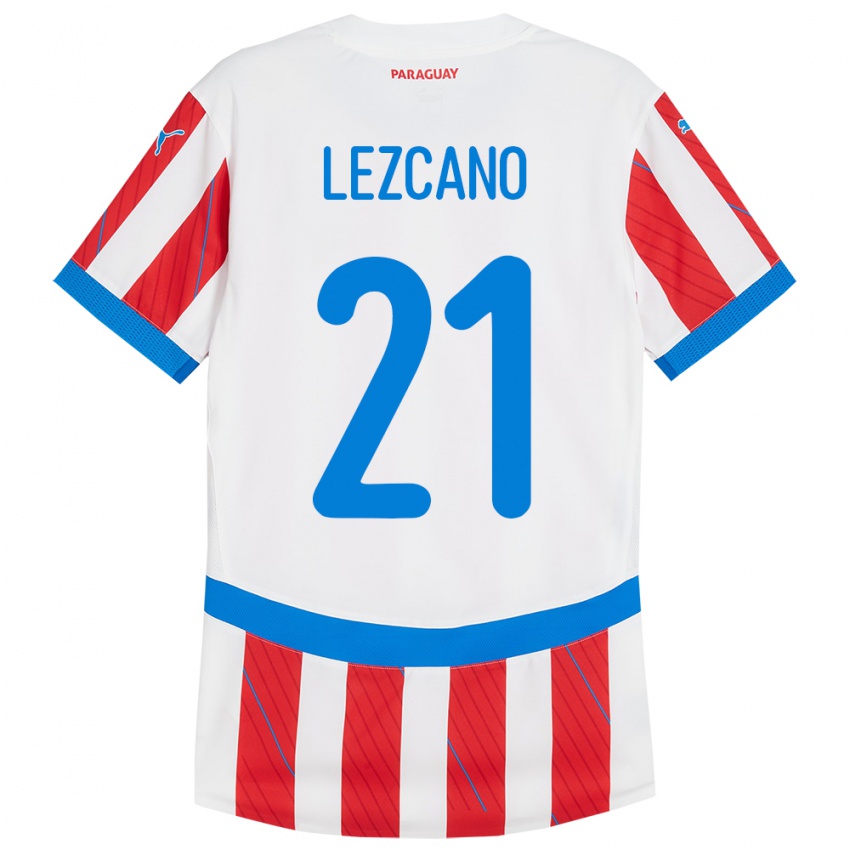 Niño Camiseta Paraguay Rubén Lezcano #21 Blanco Rojo 1ª Equipación 24-26 La Camisa Argentina