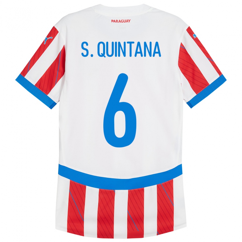 Niño Camiseta Paraguay Sebastián Quintana #6 Blanco Rojo 1ª Equipación 24-26 La Camisa Argentina