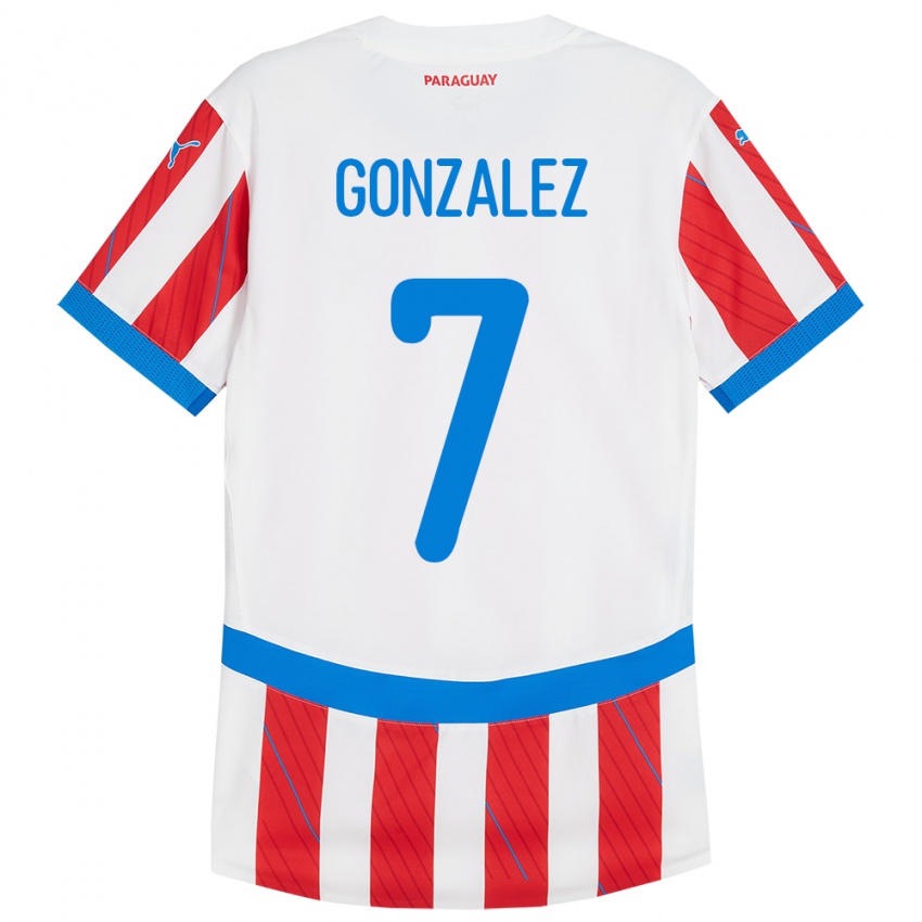 Niño Camiseta Paraguay Diego González #7 Blanco Rojo 1ª Equipación 24-26 La Camisa Argentina