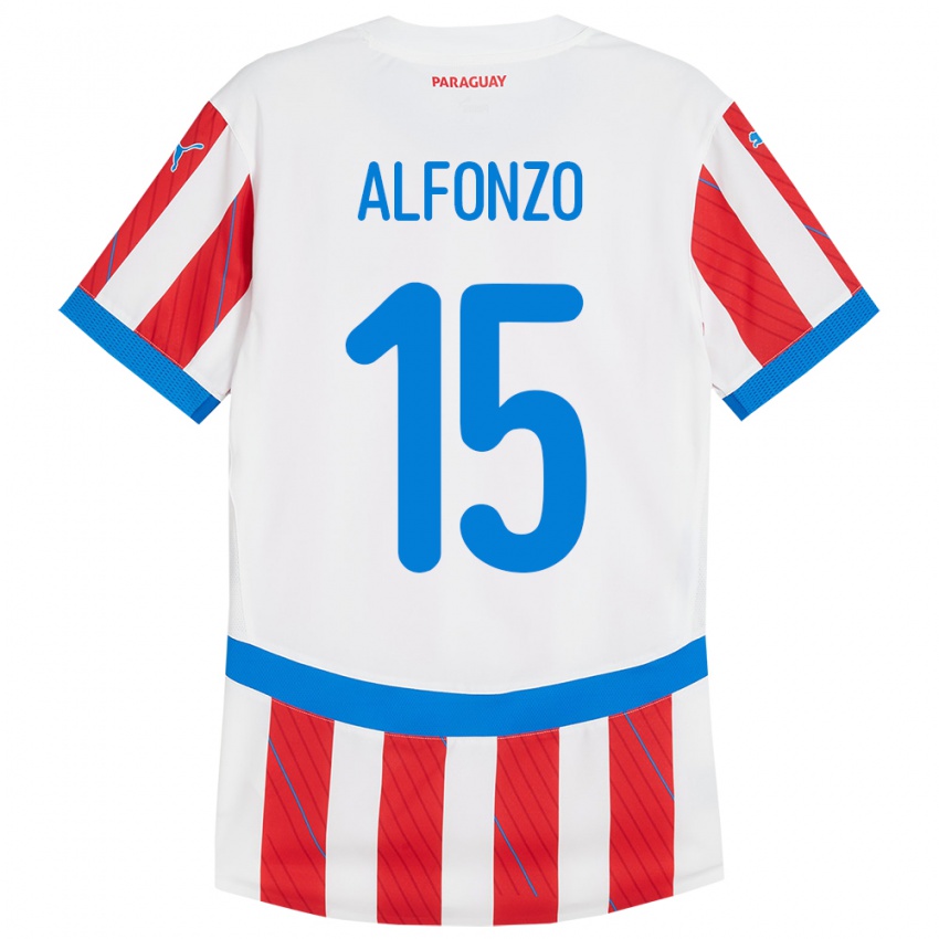 Niño Camiseta Paraguay Axel Alfonzo #15 Blanco Rojo 1ª Equipación 24-26 La Camisa Argentina