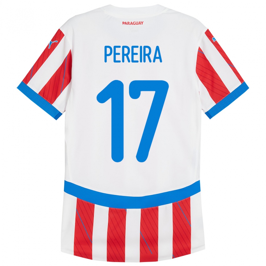 Niño Camiseta Paraguay Kevin Pereira #17 Blanco Rojo 1ª Equipación 24-26 La Camisa Argentina