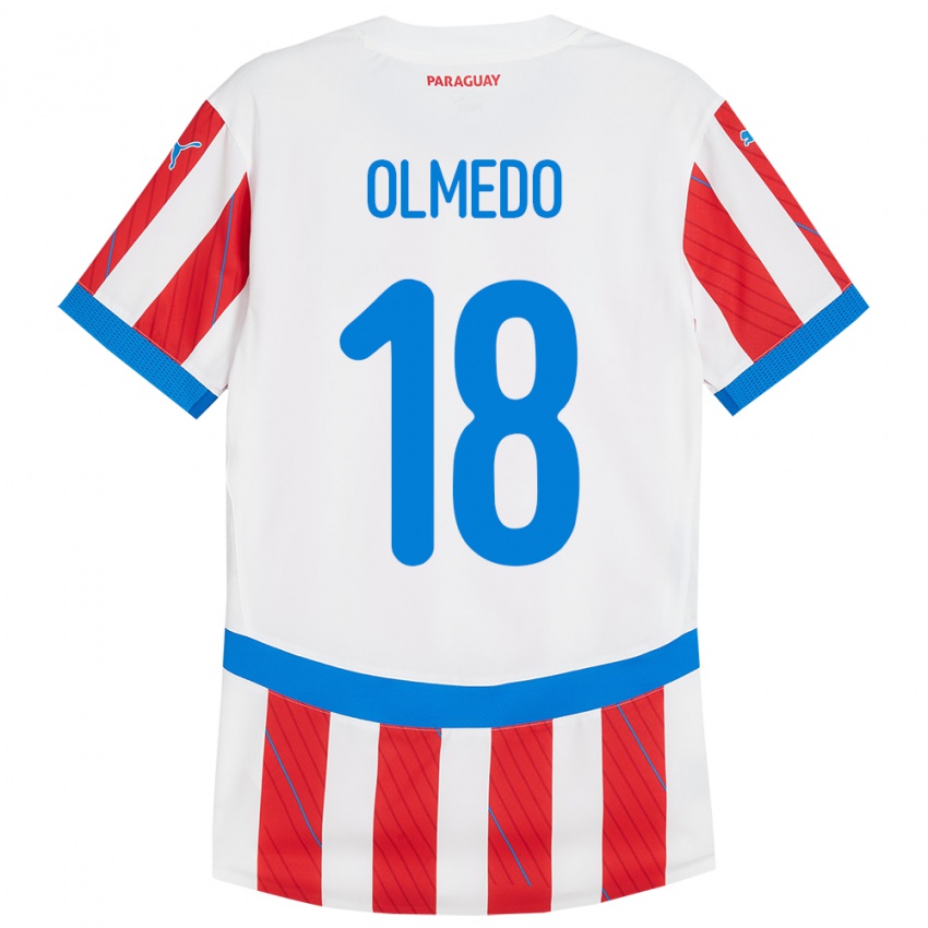 Niño Camiseta Paraguay Cesar Olmedo #18 Blanco Rojo 1ª Equipación 24-26 La Camisa Argentina