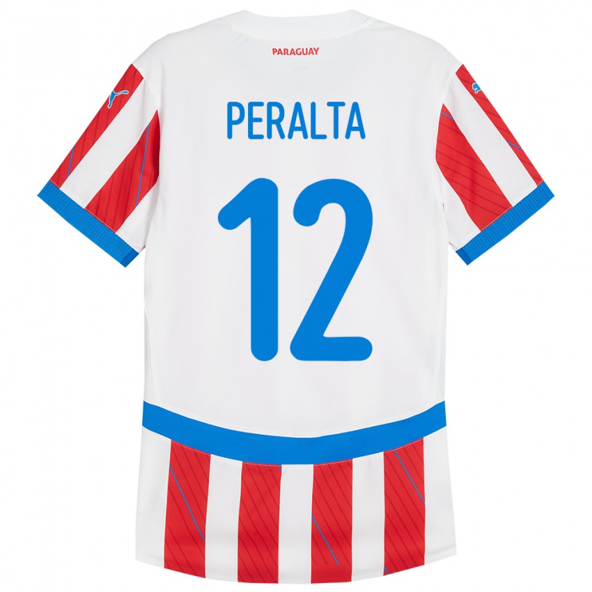 Niño Camiseta Paraguay Jesús Peralta #12 Blanco Rojo 1ª Equipación 24-26 La Camisa Argentina