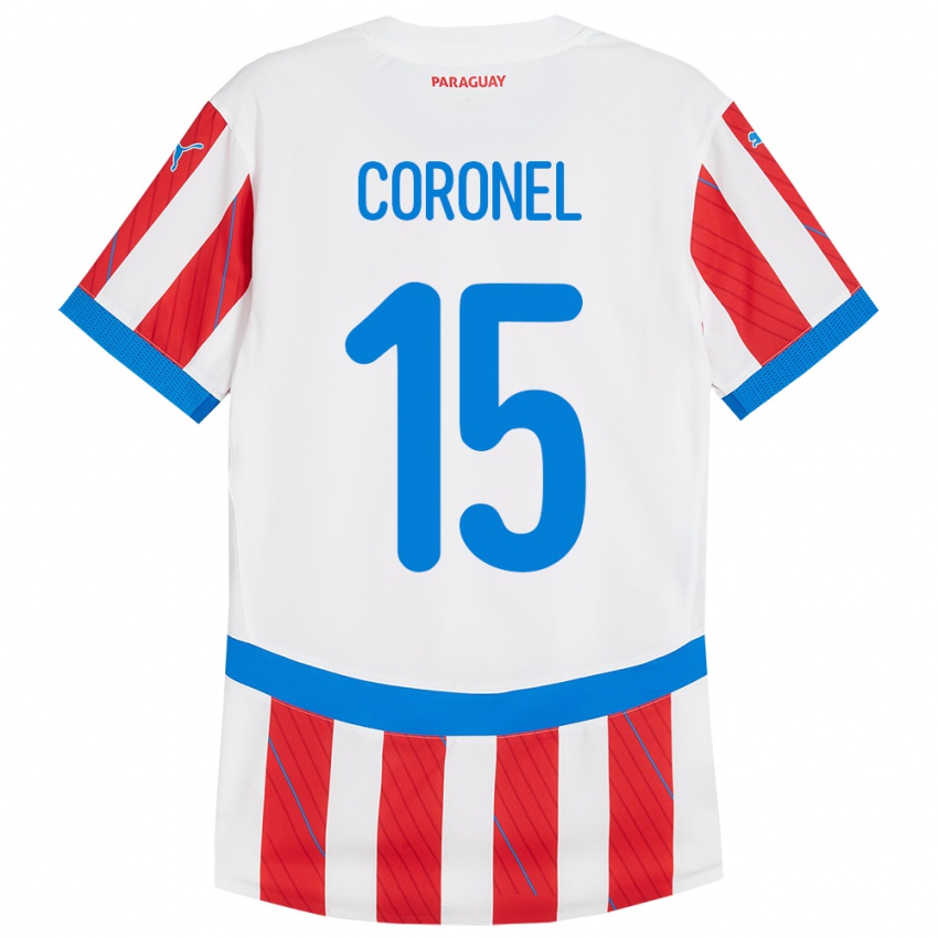 Niño Camiseta Paraguay Éver Coronel #15 Blanco Rojo 1ª Equipación 24-26 La Camisa Argentina