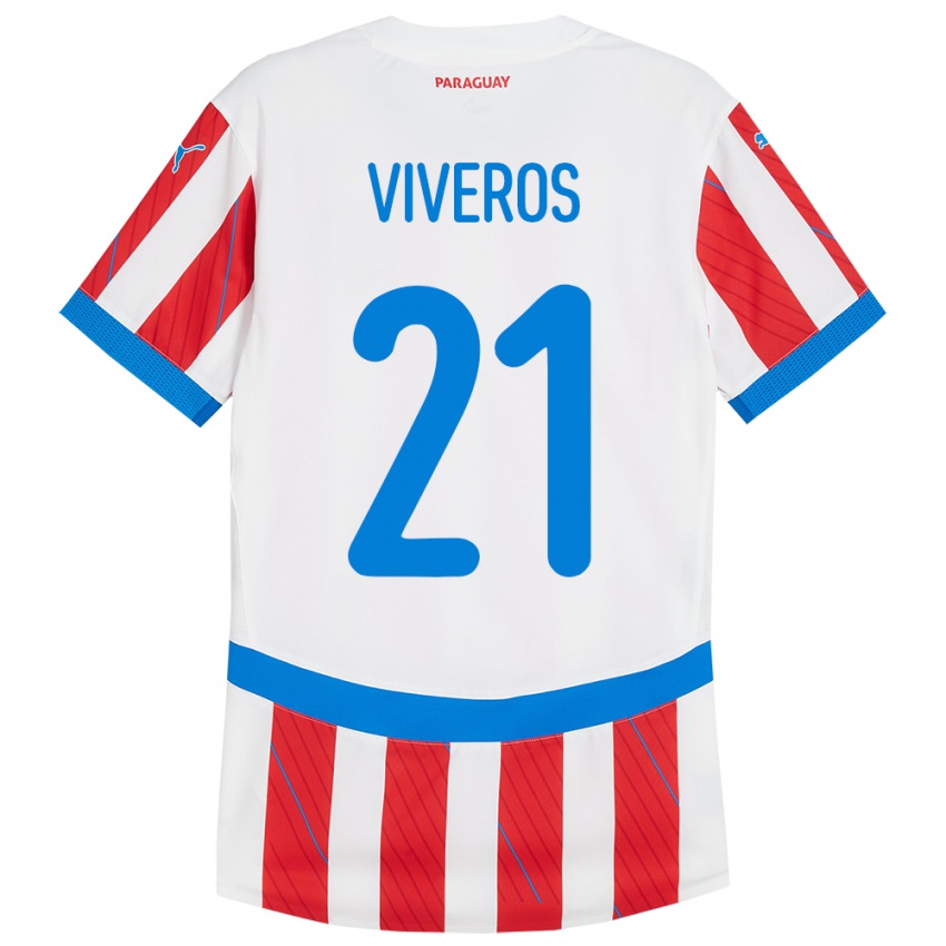 Niño Camiseta Paraguay Fernando Viveros #21 Blanco Rojo 1ª Equipación 24-26 La Camisa Argentina