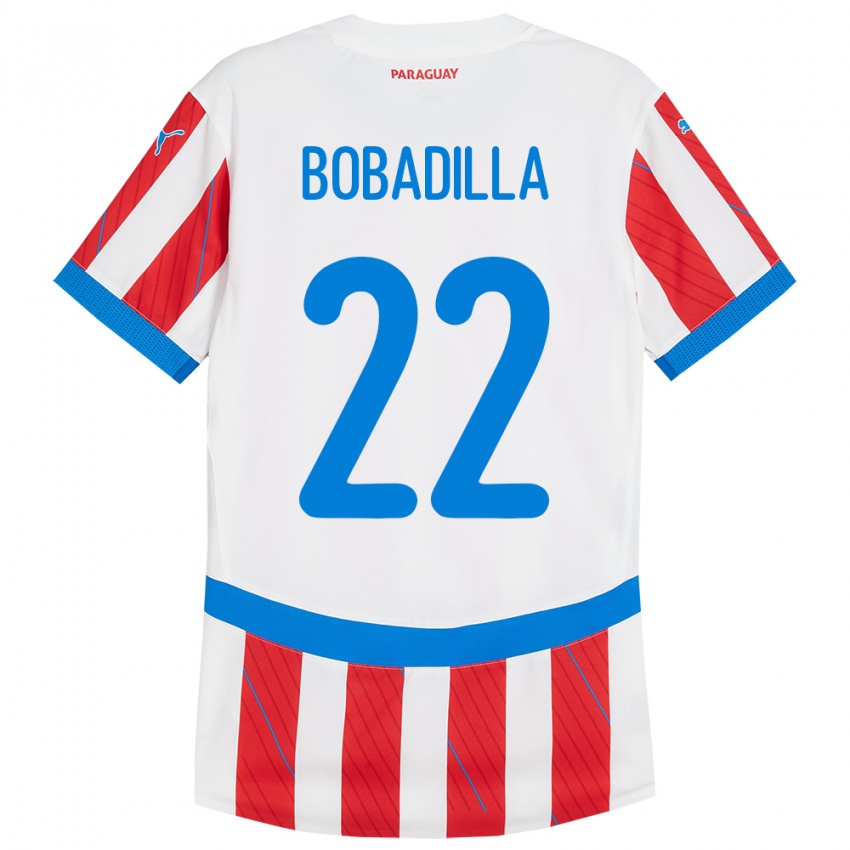 Niño Camiseta Paraguay Dylan Bobadilla #22 Blanco Rojo 1ª Equipación 24-26 La Camisa Argentina