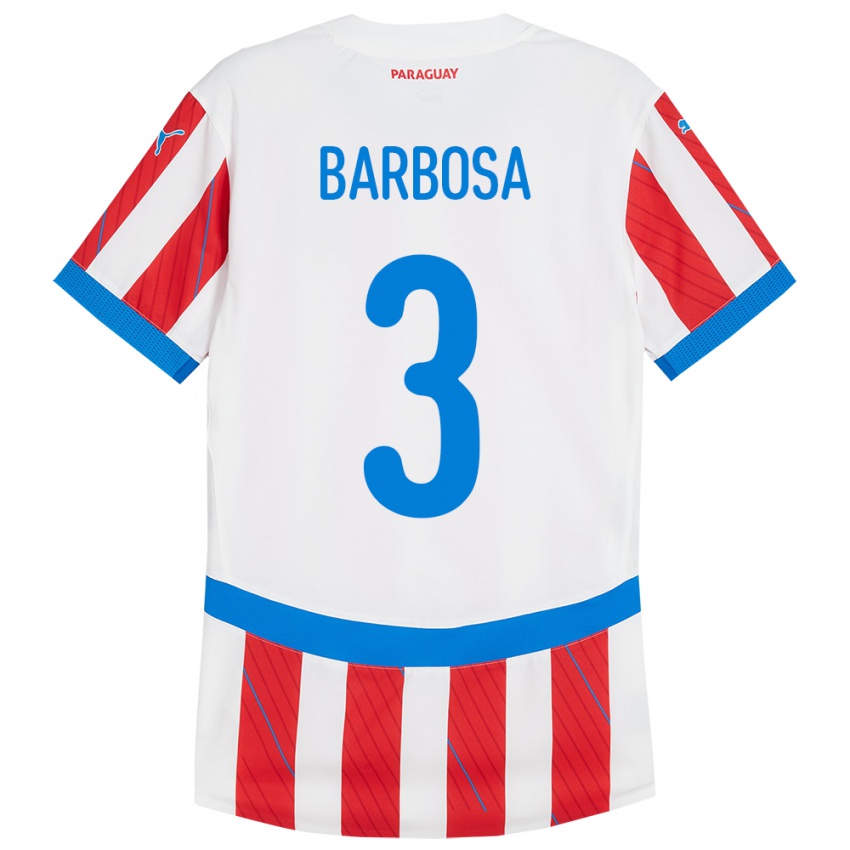 Niño Camiseta Paraguay Camila Barbosa #3 Blanco Rojo 1ª Equipación 24-26 La Camisa Argentina