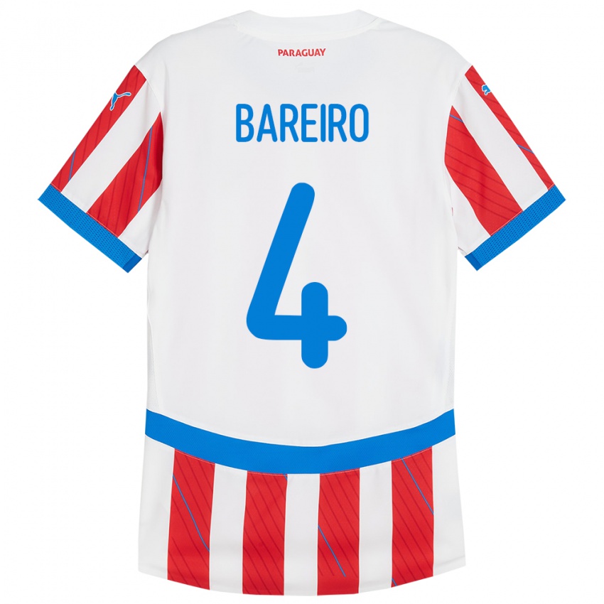 Niño Camiseta Paraguay Daysy Bareiro #4 Blanco Rojo 1ª Equipación 24-26 La Camisa Argentina