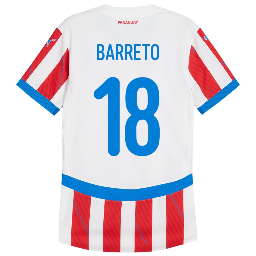 Niño Camiseta Paraguay Liz Barreto #18 Blanco Rojo 1ª Equipación 24-26 La Camisa Argentina