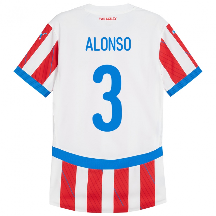 Niño Camiseta Paraguay Lorena Alonso #3 Blanco Rojo 1ª Equipación 24-26 La Camisa Argentina