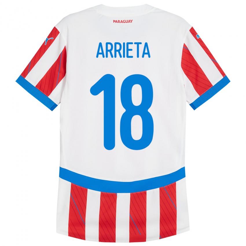 Niño Camiseta Paraguay Camila Arrieta #18 Blanco Rojo 1ª Equipación 24-26 La Camisa Argentina