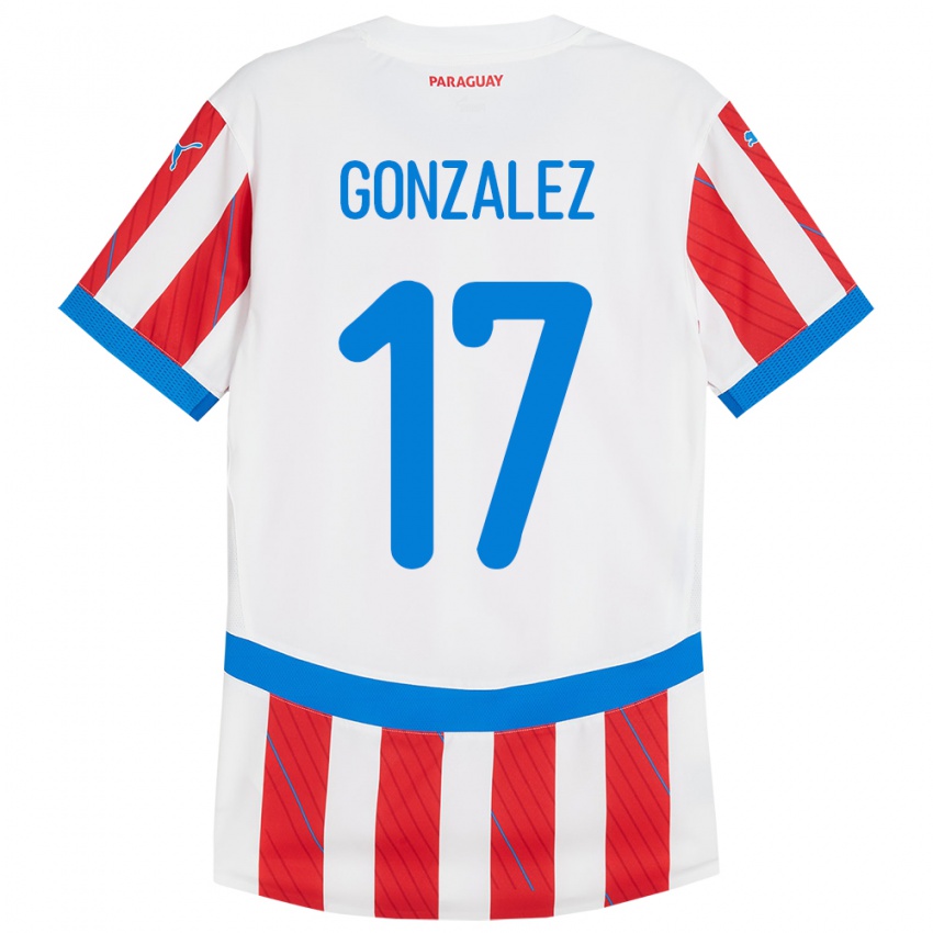 Niño Camiseta Paraguay Lourdes González #17 Blanco Rojo 1ª Equipación 24-26 La Camisa Argentina