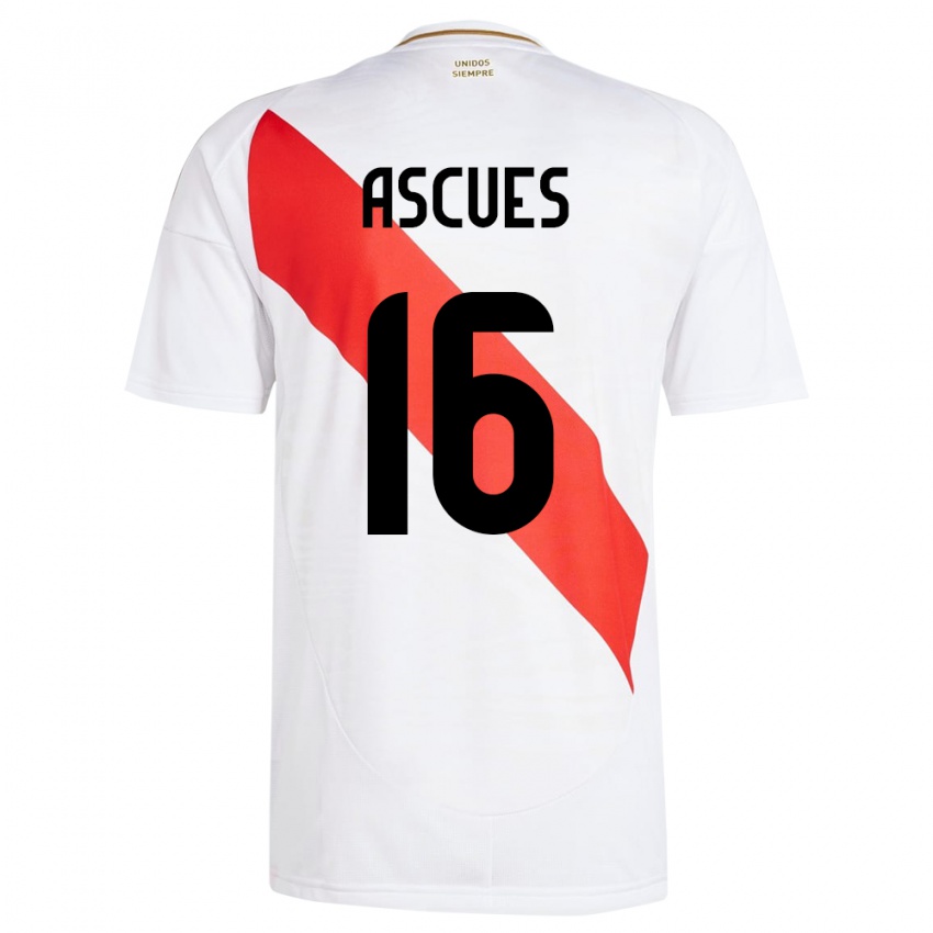 Niño Camiseta Perú Carlos Ascues #16 Blanco 1ª Equipación 24-26 La Camisa Argentina