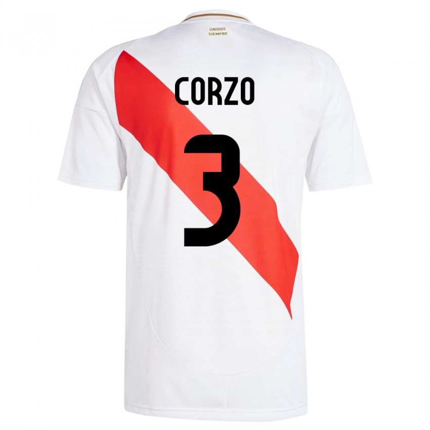 Niño Camiseta Perú Aldo Corzo #3 Blanco 1ª Equipación 24-26 La Camisa Argentina