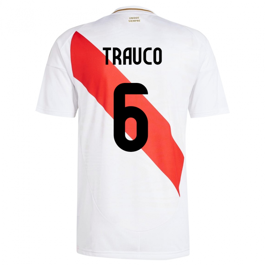 Niño Camiseta Perú Miguel Trauco #6 Blanco 1ª Equipación 24-26 La Camisa Argentina