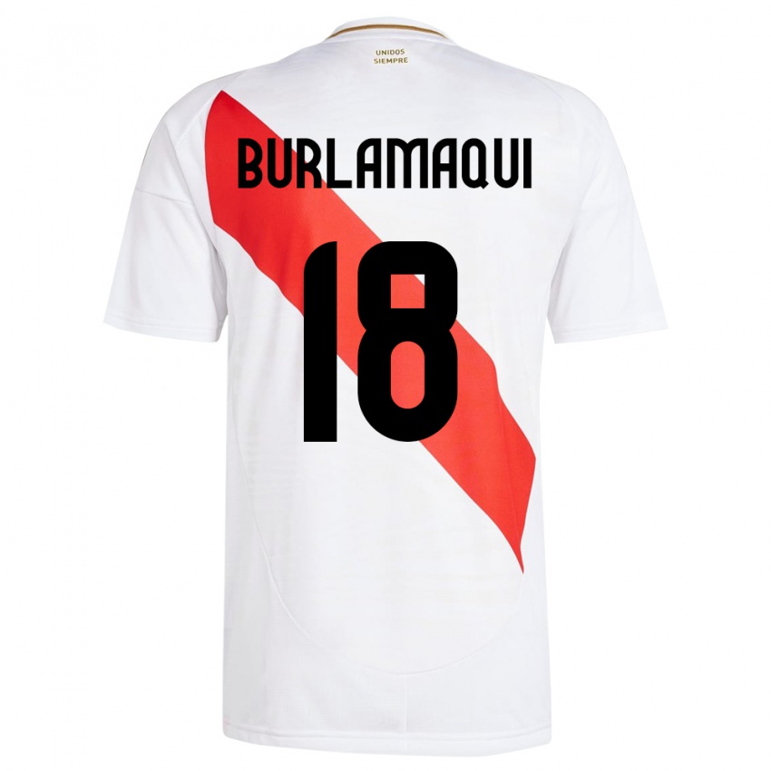 Niño Camiseta Perú Alessandro Burlamaqui #18 Blanco 1ª Equipación 24-26 La Camisa Argentina