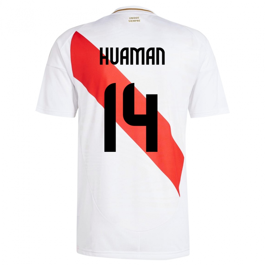 Niño Camiseta Perú Marco Huamán #14 Blanco 1ª Equipación 24-26 La Camisa Argentina