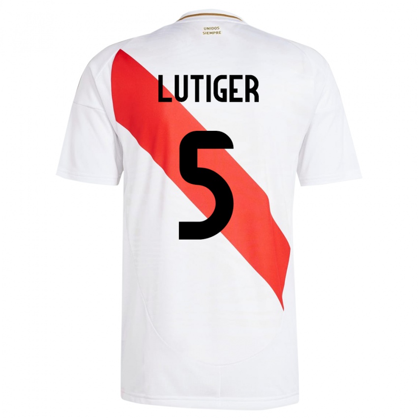 Niño Camiseta Perú Rafael Lutiger #5 Blanco 1ª Equipación 24-26 La Camisa Argentina
