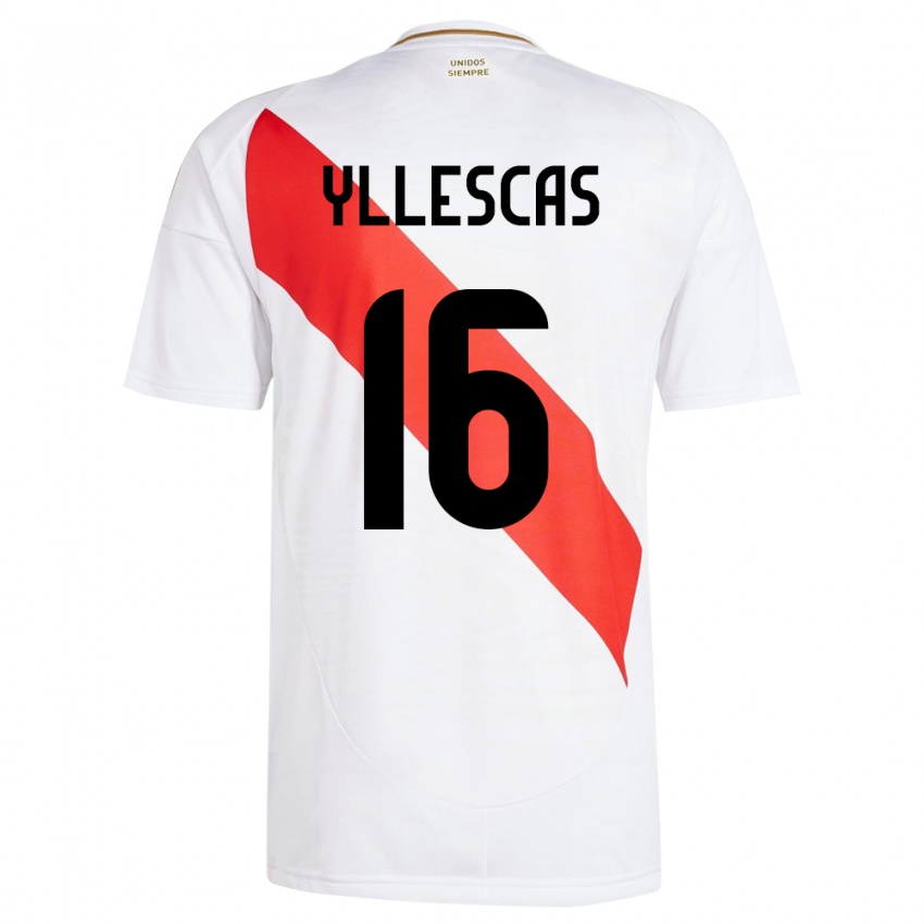 Niño Camiseta Perú Jhosenffer Yllescas #16 Blanco 1ª Equipación 24-26 La Camisa Argentina