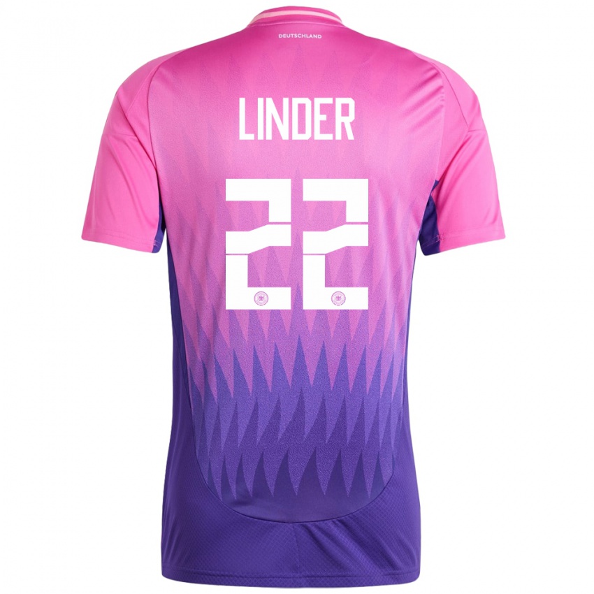 Niño Camiseta Alemania Sarai Linder #22 Rosado Morado 2ª Equipación 24-26 La Camisa Argentina